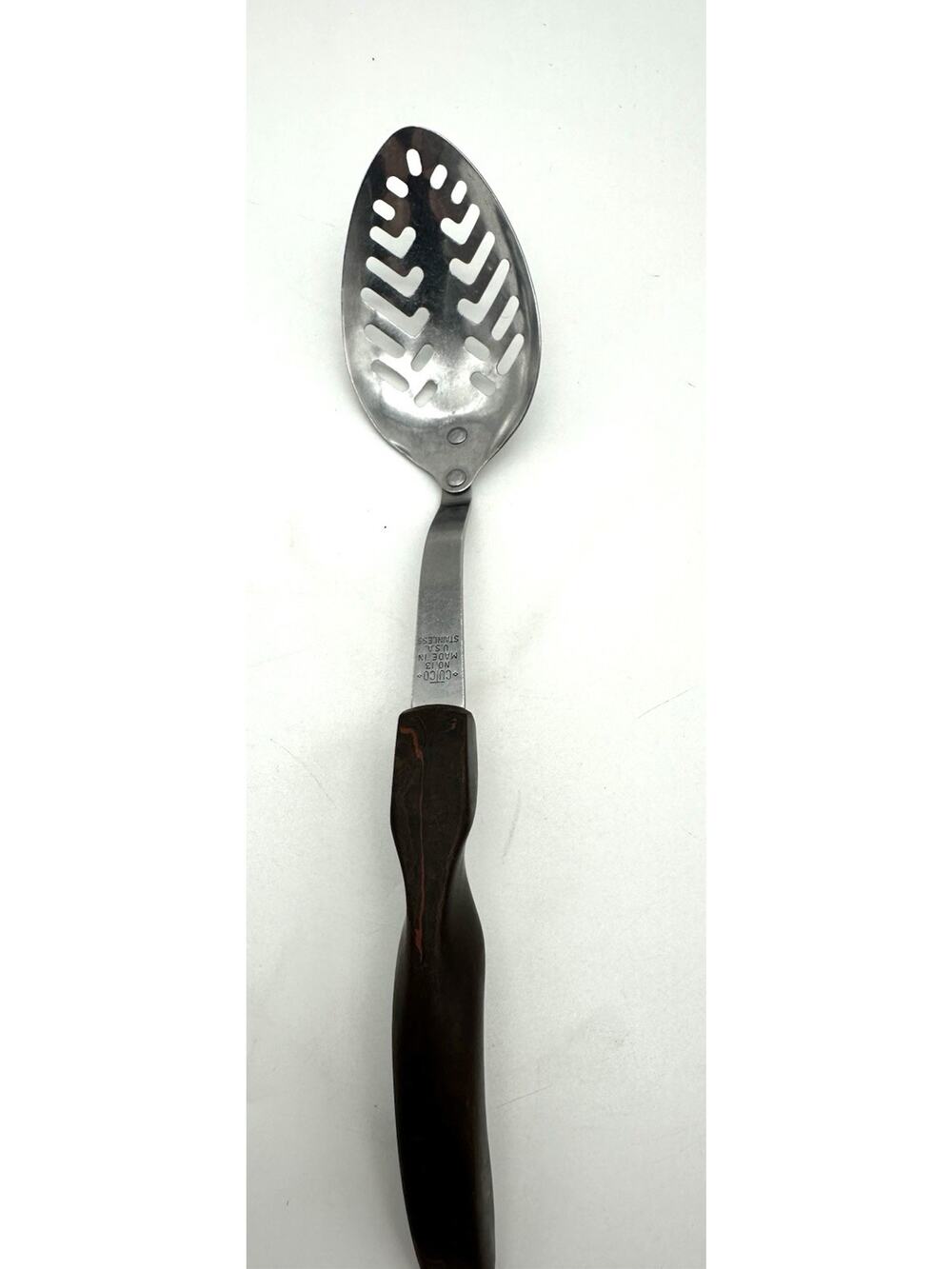 Cutco No 13 Slotted Serving Spoon Stainless Steel Wood Handle Made in USA